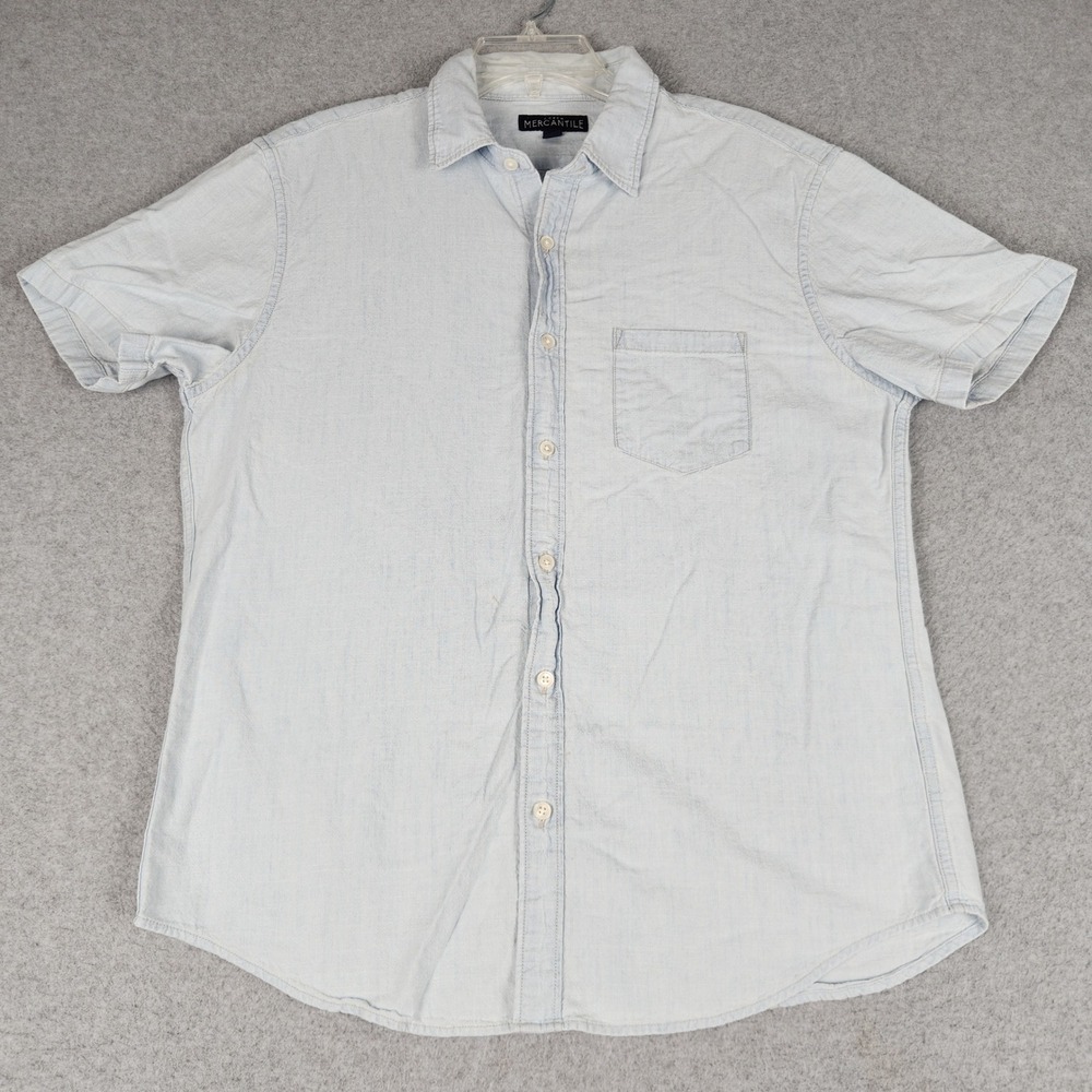 J. Crew Mercantile Shirt Mens Large Light Blue Chambray Short Sleeve Button Up